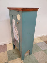 Load image into Gallery viewer, Vintage Pine Single Door Storage Cabinet With Hand Pained Snow Owl
