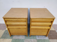 Load image into Gallery viewer, Pair Vintage Oak Three Drawer Nightstand - Storage Cabinets
