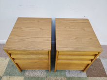 Load image into Gallery viewer, Pair Vintage Oak Three Drawer Nightstand - Storage Cabinets
