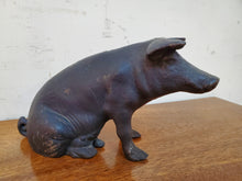 Load image into Gallery viewer, Vintage Black Cast Iron Pig Coin Bank
