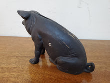 Load image into Gallery viewer, Vintage Black Cast Iron Pig Coin Bank
