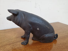 Load image into Gallery viewer, Vintage Black Cast Iron Pig Coin Bank
