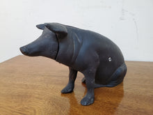 Load image into Gallery viewer, Vintage Black Cast Iron Pig Coin Bank
