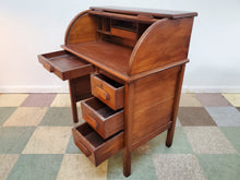 Load image into Gallery viewer, Antique Child&#39;s Roll Top Desk With Adjustable Chair and Key
