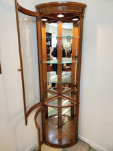 Load image into Gallery viewer, Vintage Oak Two Door Corner Curio Display Cabinet With Curved Glass

