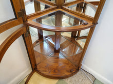 Load image into Gallery viewer, Vintage Oak Two Door Corner Curio Display Cabinet With Curved Glass
