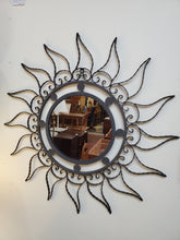 Load image into Gallery viewer, Vintage Black Wrought Iron Sun Wall Mirror
