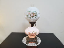 Load image into Gallery viewer, Vintage Gone With The Wind Hurricane Milk Glass Double Globe Lamp - Embossed Roses
