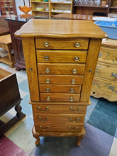 Load image into Gallery viewer, Vintage Oak Jewelry Cabinet Armoire
