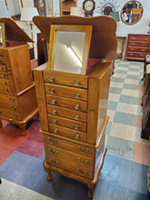 Load image into Gallery viewer, Vintage Oak Jewelry Cabinet Armoire
