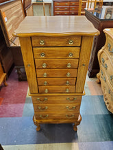 Load image into Gallery viewer, Vintage Oak Jewelry Cabinet Armoire
