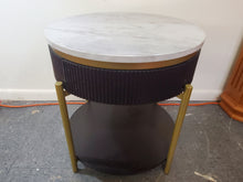 Load image into Gallery viewer, Modern Round End Table With Faux Marble Top and Drawer
