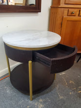 Load image into Gallery viewer, Modern Round End Table With Faux Marble Top and Drawer
