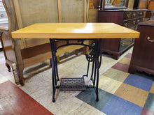 Load image into Gallery viewer, Antique Cast Iron Treadle Base Table With Butcher Block
