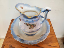 Load image into Gallery viewer, Vintage Wash Bowl and Pitcher Set - Blue Floral Chamber Set
