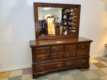 Load image into Gallery viewer, Vintage Pine Triple Dresser With Mirror By Bassett Furniture
