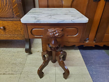 Load image into Gallery viewer, Vintage Cherry Marble Top Victorian Style Side Table With Drawer
