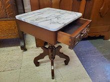 Load image into Gallery viewer, Vintage Cherry Marble Top Victorian Style Side Table With Drawer
