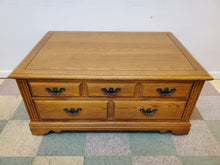 Load image into Gallery viewer, Oak Coffee Table With Drawers On Caster Wheels- By Broyhill Furniture
