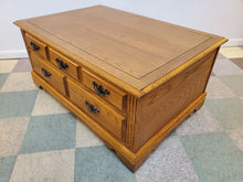 Load image into Gallery viewer, Oak Coffee Table With Drawers On Caster Wheels- By Broyhill Furniture
