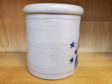 Load image into Gallery viewer, Vintage Rockdale Union Stoneware Salt Glazed Crock With Cobalt Blue Lady Figure With Flag
