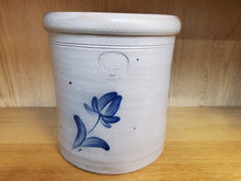 Load image into Gallery viewer, Vintage Rockdale Union Stoneware Salt Glazed Crock With Cobalt Blue Lady Figure With Flag
