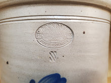 Load image into Gallery viewer, Vintage Rockdale Union Stoneware Salt Glazed Crock With Cobalt Blue Lady Figure With Flag
