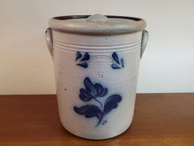 Load image into Gallery viewer, Vintage Rockdale Union Stoneware Salt Glazed Crock With Lid - Cobalt Blue Flour Decanter
