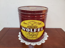 Load image into Gallery viewer, Vintage Wolfel Oven Fresh Enriched Pretzels Can Allentown PA - Tin Advertisement
