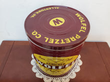 Load image into Gallery viewer, Vintage Wolfel Oven Fresh Enriched Pretzels Can Allentown PA - Tin Advertisement
