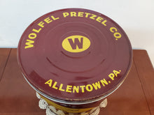 Load image into Gallery viewer, Vintage Wolfel Oven Fresh Enriched Pretzels Can Allentown PA - Tin Advertisement
