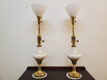 Load image into Gallery viewer, Pair Mid Century Stiffel Hollywood Regency Torchier Table Lamps With Shades - 3 Way Switches
