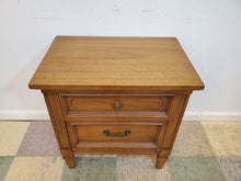 Load image into Gallery viewer, Vintage Walnut Two Drawer Nightstand By Dixie
