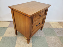 Load image into Gallery viewer, Vintage Walnut Two Drawer Nightstand By Dixie
