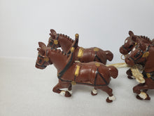 Load image into Gallery viewer, Vintage Cast Iron Clydesdale Horses – Wagon – Barrels – Men and Dog
