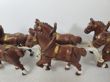 Load image into Gallery viewer, Vintage Cast Iron Clydesdale Horses – Wagon – Barrels – Men and Dog
