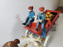 Load image into Gallery viewer, Vintage Cast Iron Clydesdale Horses – Wagon – Barrels – Men and Dog
