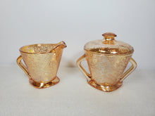 Load image into Gallery viewer, Vintage Jeanette Glass Floragold Louisa Sugar Bowl and Creamer
