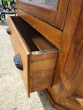 Load image into Gallery viewer, Antique Oak Corner Cupboard - Beveled Glass Single Door and 1 Drawer
