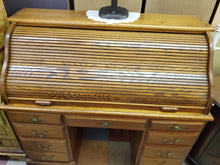 Load image into Gallery viewer, Vintage Oak Roll Top Desk With Key By Nathan Hale Furniture
