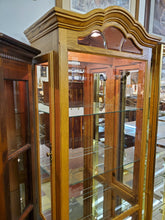 Load image into Gallery viewer, Vintage Oak Curio Display Cabinet With Beveled Glass and Lights By Creations Furniture

