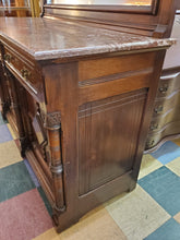 Load image into Gallery viewer, Antique Victorian Sideboard Buffet Server With Mirror and Marble Top - Has Key
