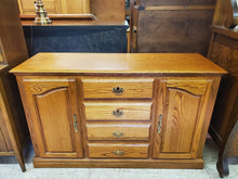 Load image into Gallery viewer, Oak Hutch Top Server China Cabinet With Leaded Glass Doors and Light
