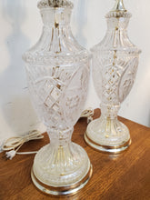 Load image into Gallery viewer, Pair Vintage Cut Glass Table Lamps – Lead Crystal – 3 Way Switch
