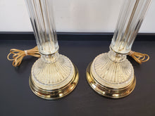 Load image into Gallery viewer, Pair Vintage Crystal Glass Column Table Lamp With 3 Way Switches
