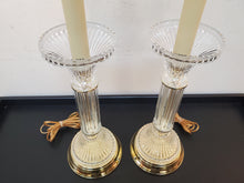 Load image into Gallery viewer, Pair Vintage Crystal Glass Column Table Lamp With 3 Way Switches
