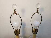 Load image into Gallery viewer, Pair Vintage Crystal Glass Column Table Lamp With 3 Way Switches
