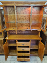 Load image into Gallery viewer, Oak Hutch Top Server China Cabinet With Leaded Glass Doors and Light
