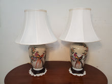 Load image into Gallery viewer, Pair Vintage Asian Style Chinoiserie Table Lamps With Birds And Flowers
