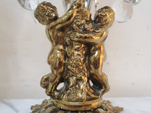 Load image into Gallery viewer, Pair Vintage Crystal Cut Glass Cherub Table Lamps With Marble Base – Brass Finish – Glass Prisms
